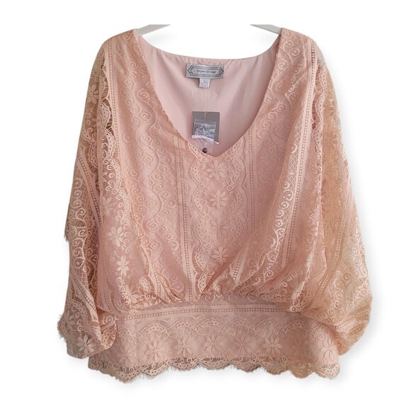 Anthropologie Beyond Vintage Blushed Lace Blouse in peach tea size L NWT - Picture 5 of 16
